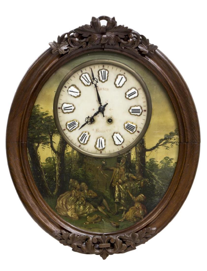 Antique Clock, French Biaritz Time & Strike Painted Wall Clock,1800s, Gorgeous