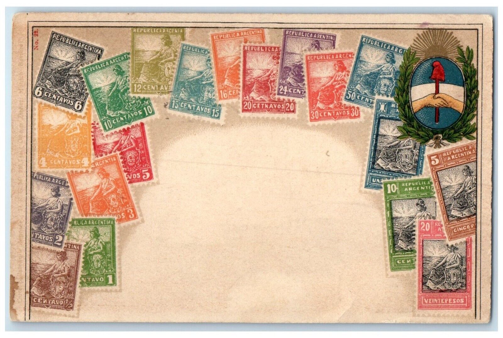 Republic Of Argentina Postcard Colorful Stamps Chicago IL 1923 Posted Vintage