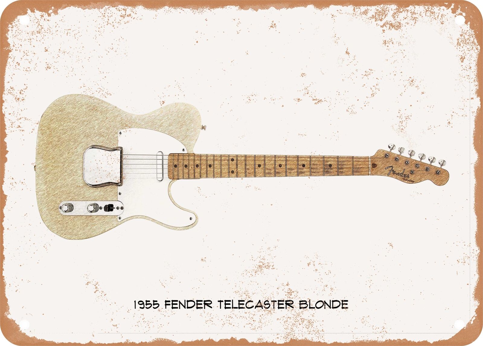 Guitar Art - 1955 Fender Telecaster Pencil Drawing - Rusty Look Metal Sign