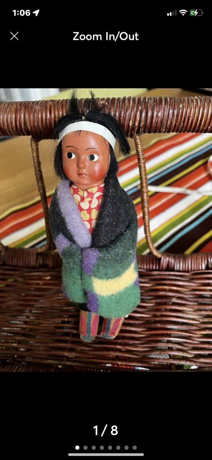 Vintage Skookum indian doll toy wool coat Pre War