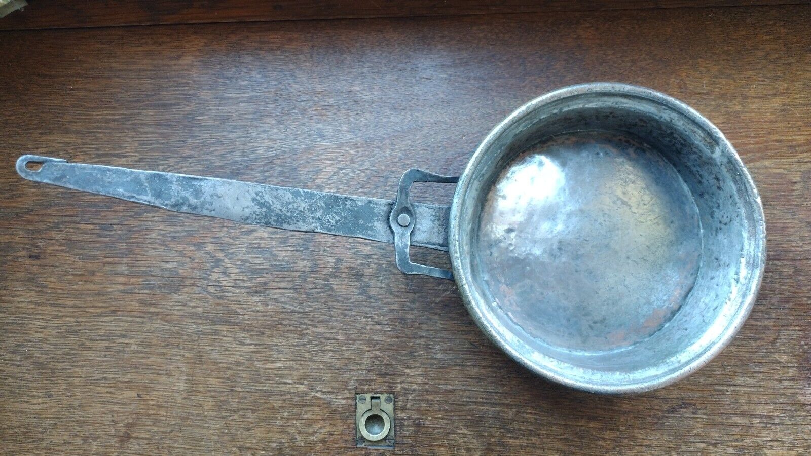 Early 1700s French Antique Copper Hammered Sauce Pan 18 cm  X 5 cm Tin lined