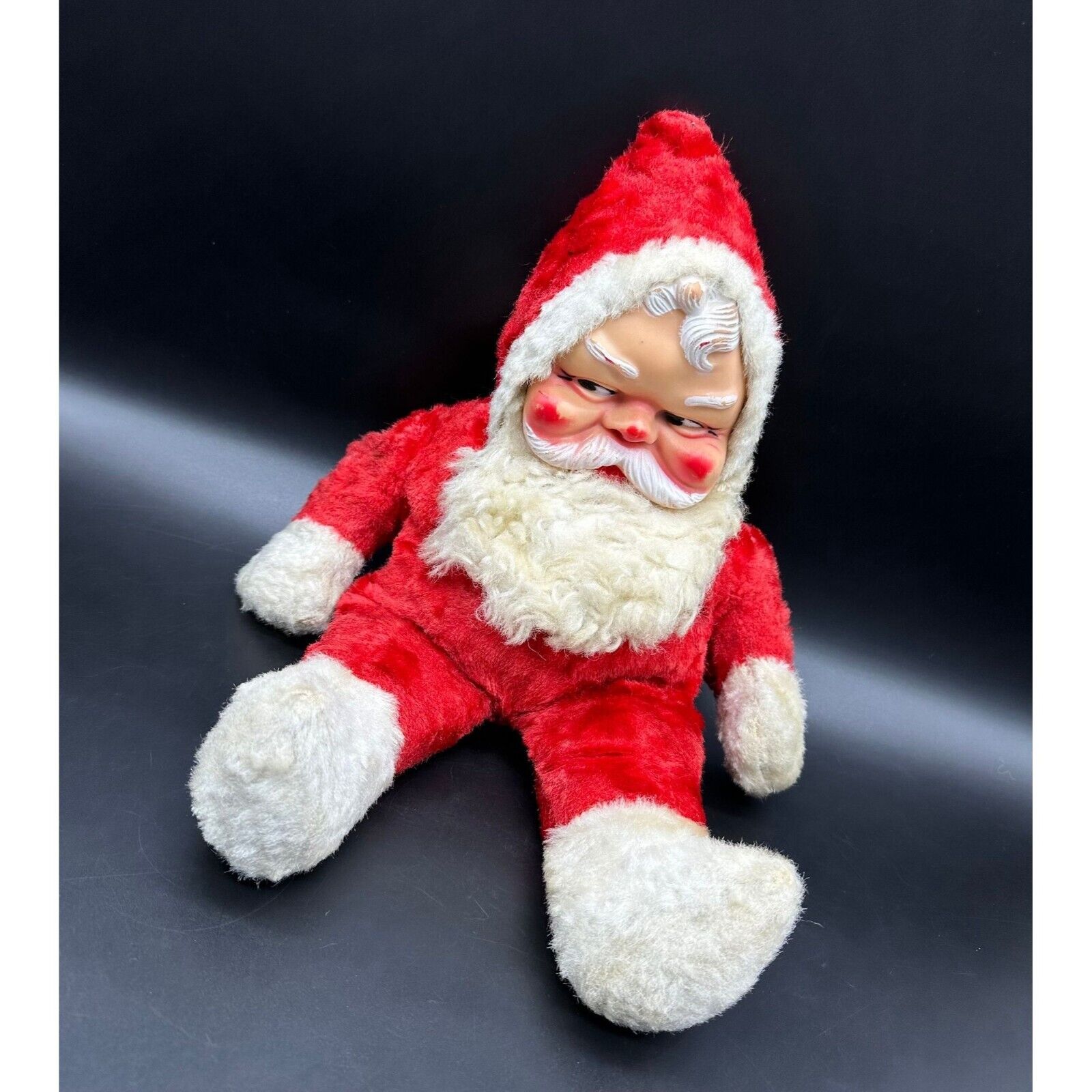 Vintage Rushton Rubber Face Santa Claus Doll Christmas Decoration 1950s Stuffed