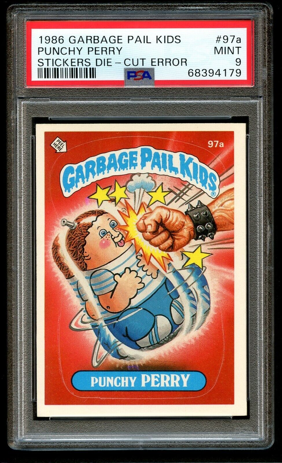 1986 Garbage Pail Kids PUNCHY PERRY *DIE CUT ERROR* #97a PSA 9 MINT - VERY RARE