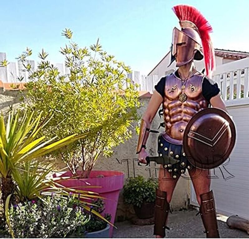 300 King Spartan Helmet With Set Of Muscle Armor Shield Arm Leg Guard
