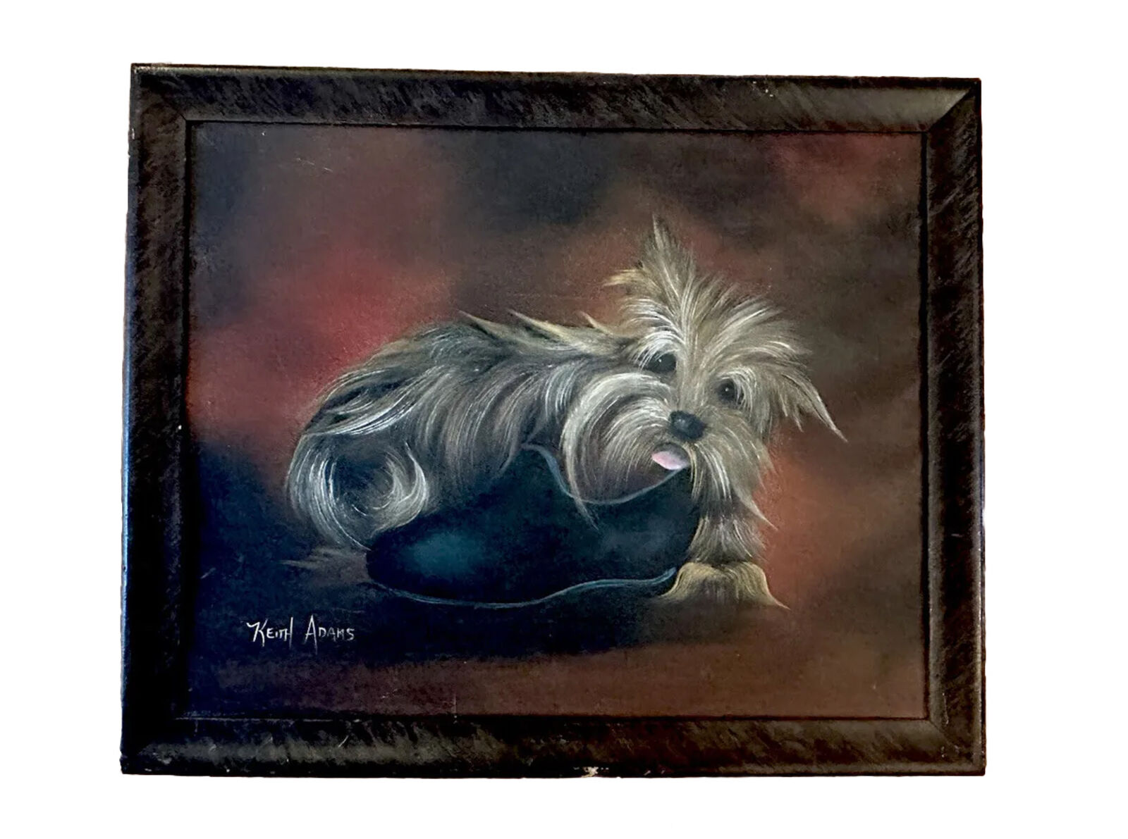 Brussels Griffon Dog oil painting vintage Artist Keith Adams  22 1/2”  framed