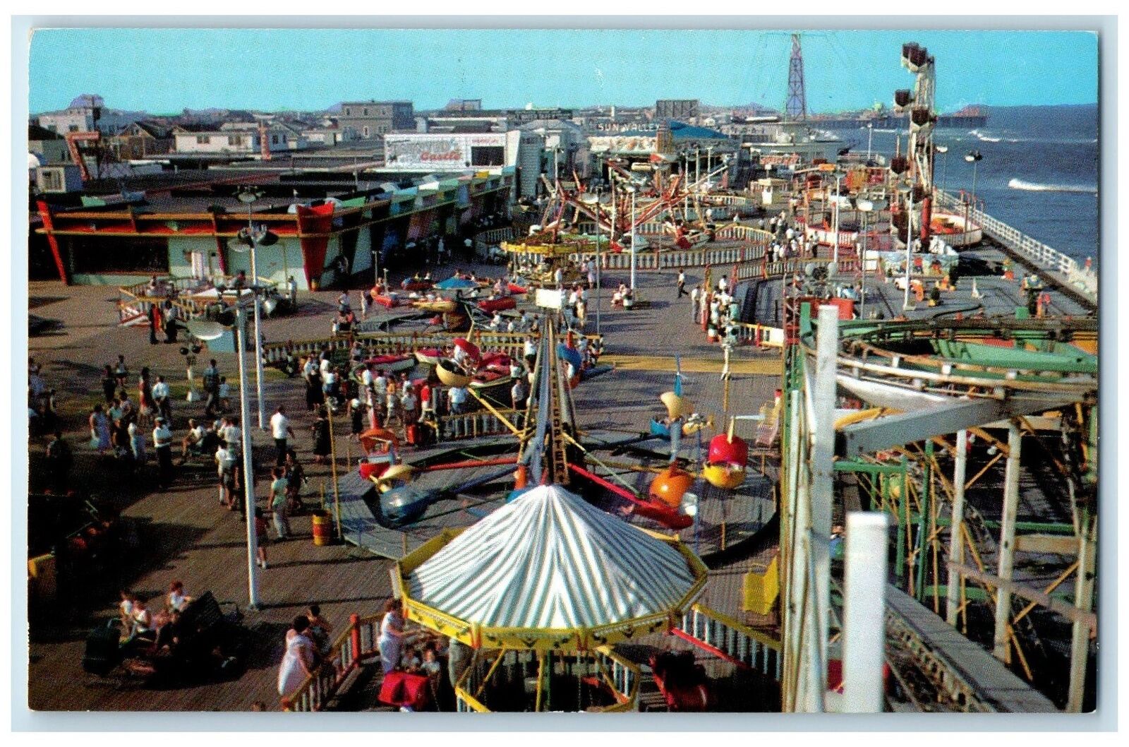 c1950 Over View Seaside Park Ocean Front Amusement Center New Jersey NJ Postcard