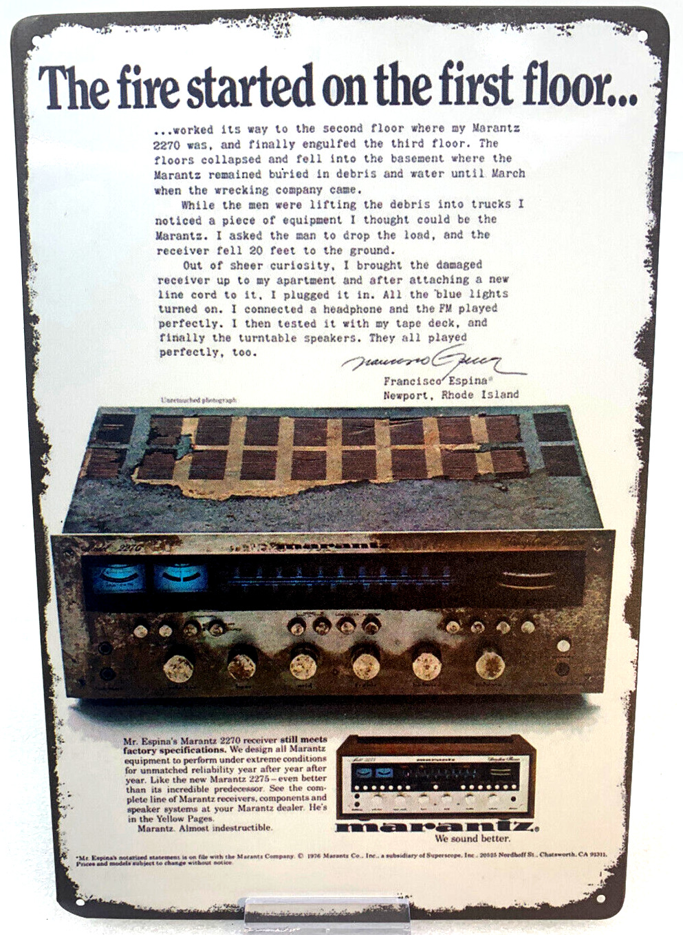 Novelty Sign 1977 Marantz 2500 Stereo Receiver Vintage Look Replica Metal Sign
