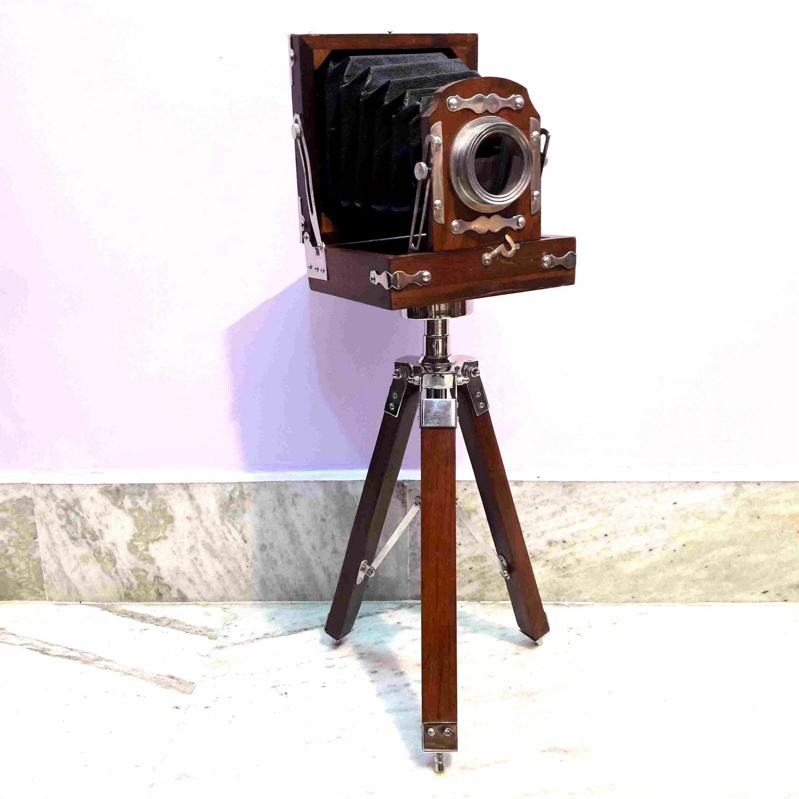 Antique Style Vintage Old Camera With Tripod Stand Model Home Decor