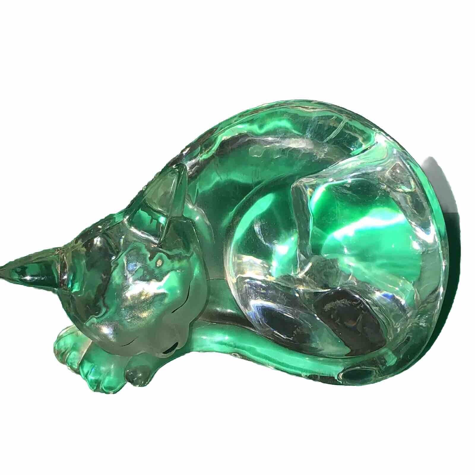 Vintage Clear Lucite Sleeping Cat Figurine Paper Weight