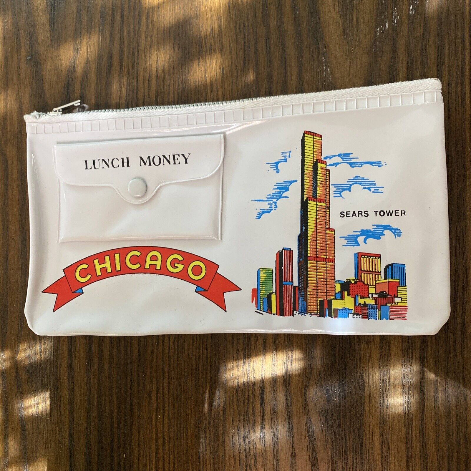 Vintage Chicago Lunch Money Pencil Pouch Sears Tower Vibrant Color