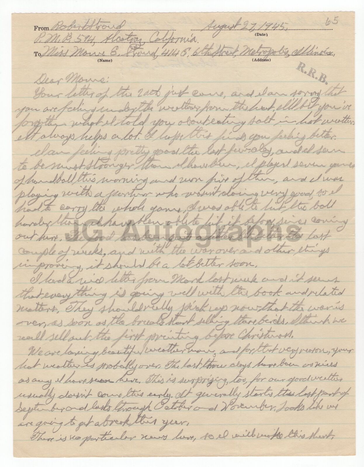 Robert Stroud - The Birdman of Alcatraz - Autographed 1945 Letter (ALS) 2 Pages
