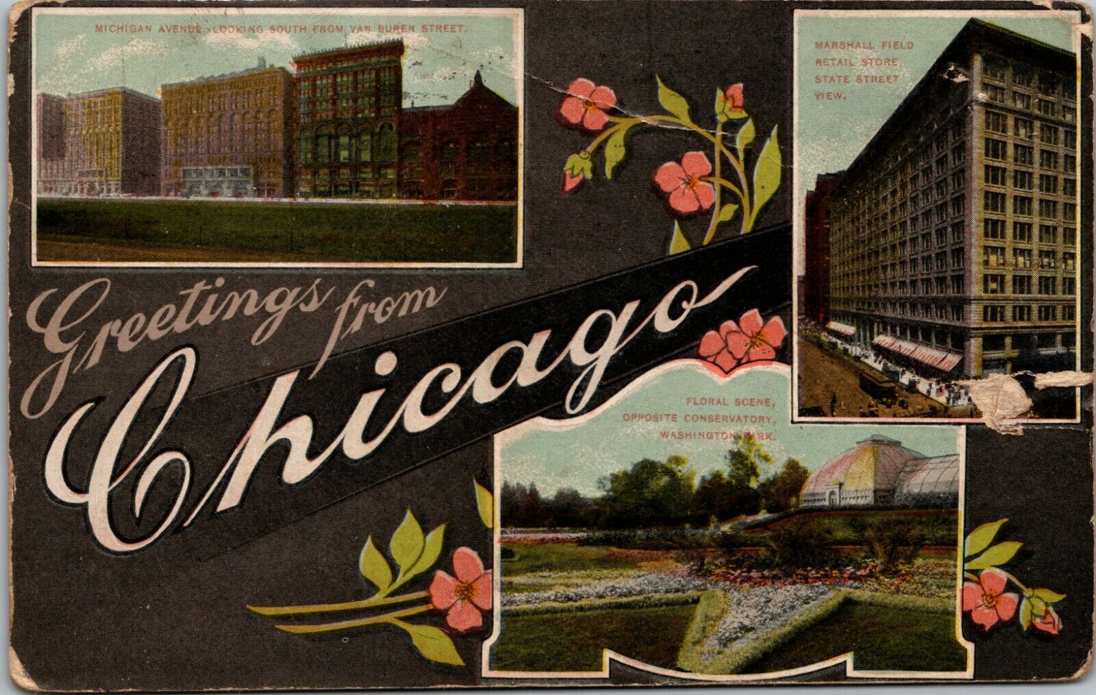 Early 1900s Greetings from Chicago, IL Multiview Postcard 