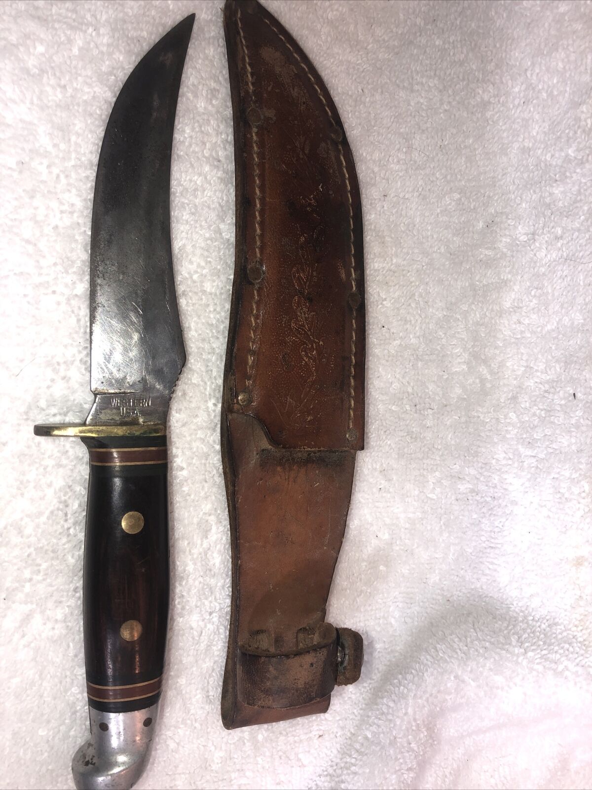 Vintage Western W39 Fixed Blade Knife w/ Leather Sheath - Made in USA