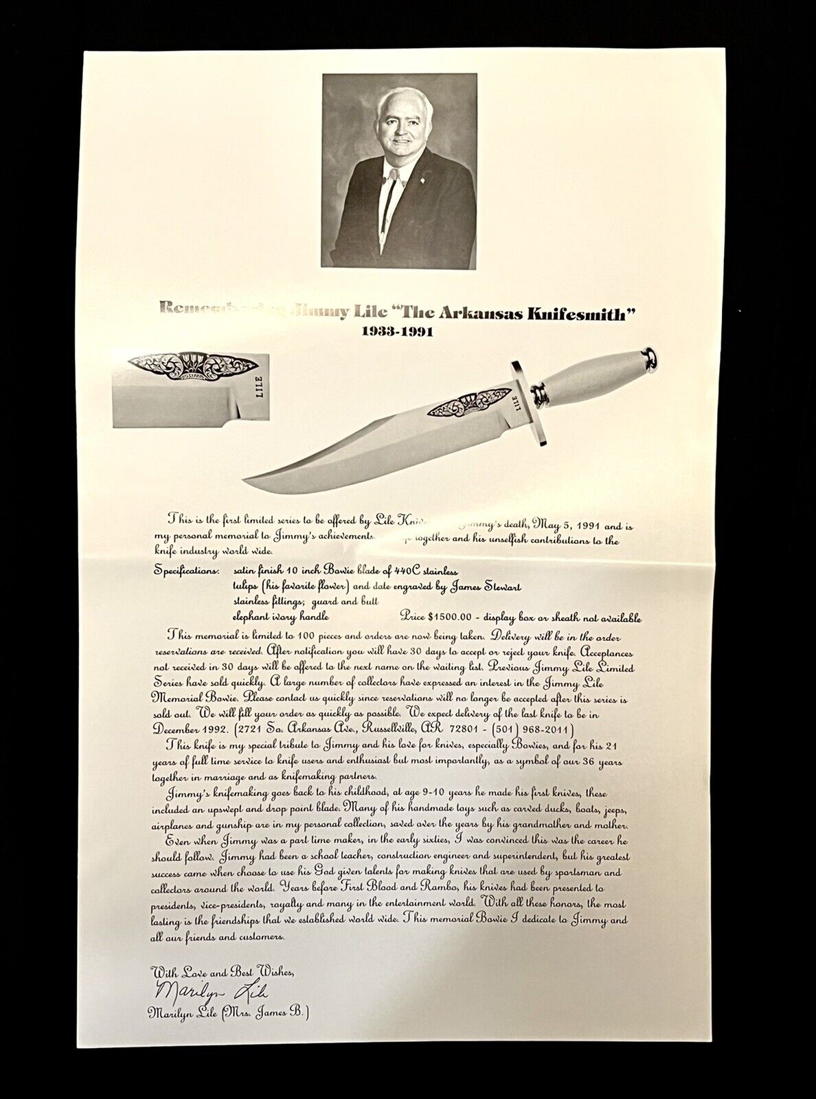 1991 Jimmy Lile “Remembering” Knife Advertisement ORIGINAL First blood Rambo