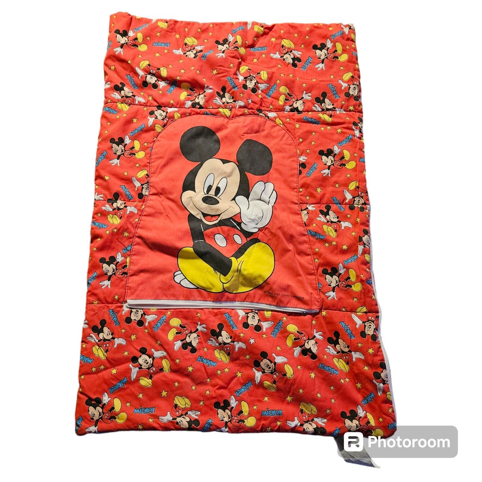 Vintage Rare Walt Disney Company Zipper Sleeping Bag Mickey Mouse Stars VGC HTF 