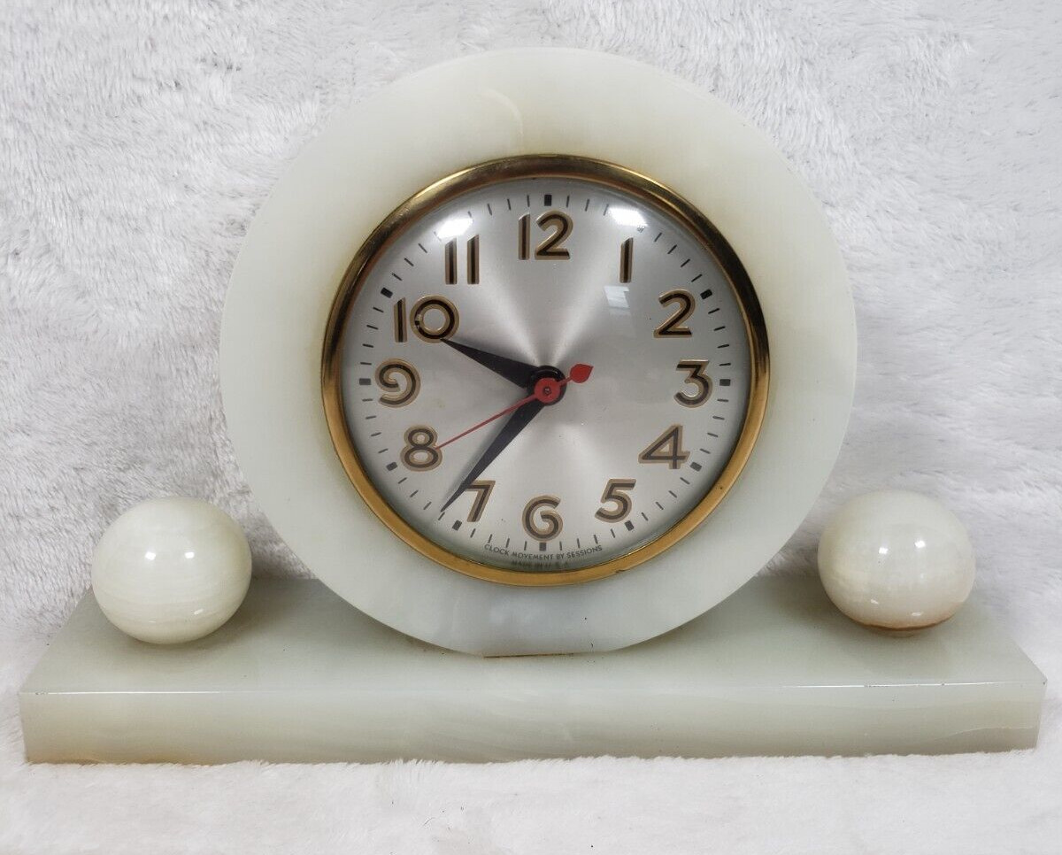 1930s Art Deco Onyx or Marble Clock Retro Mid Century Modern Electric