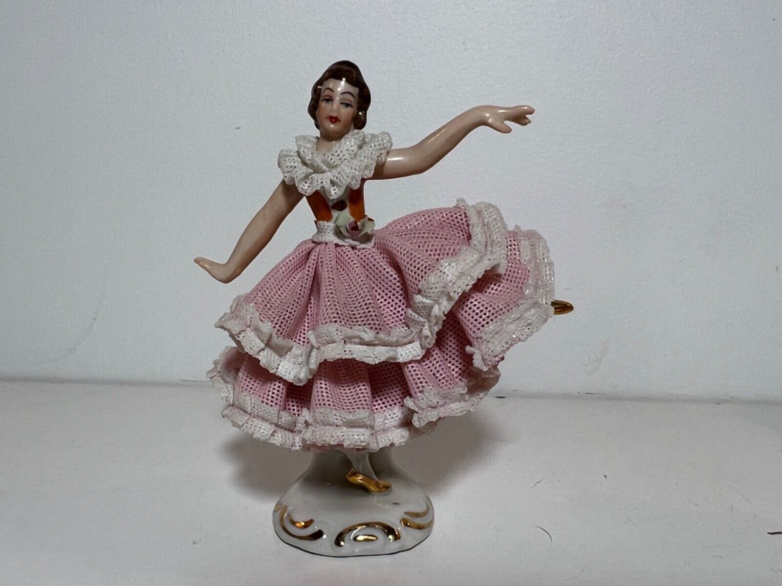 Vintage Wilhelm Rittirsch Dresden Porcelain German Pink Lace Ballerina