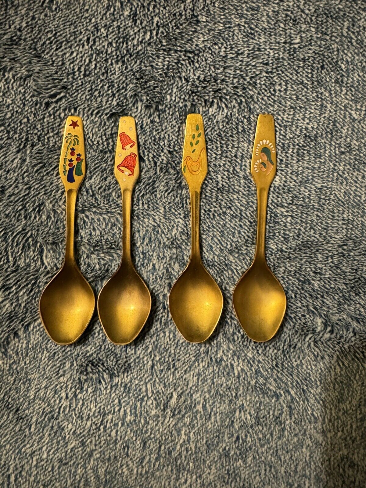 Vintage Meka Denmark Gold Demitasse Four Spoon Set Christmas 1968, 69, 70, 71