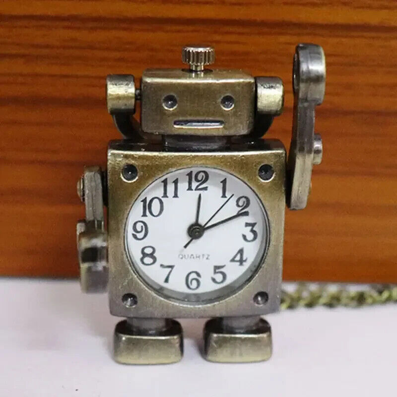 Vintage Robot Round Dial Quartz Pocket Watch Pendant Decor Cute Keychain Hot New