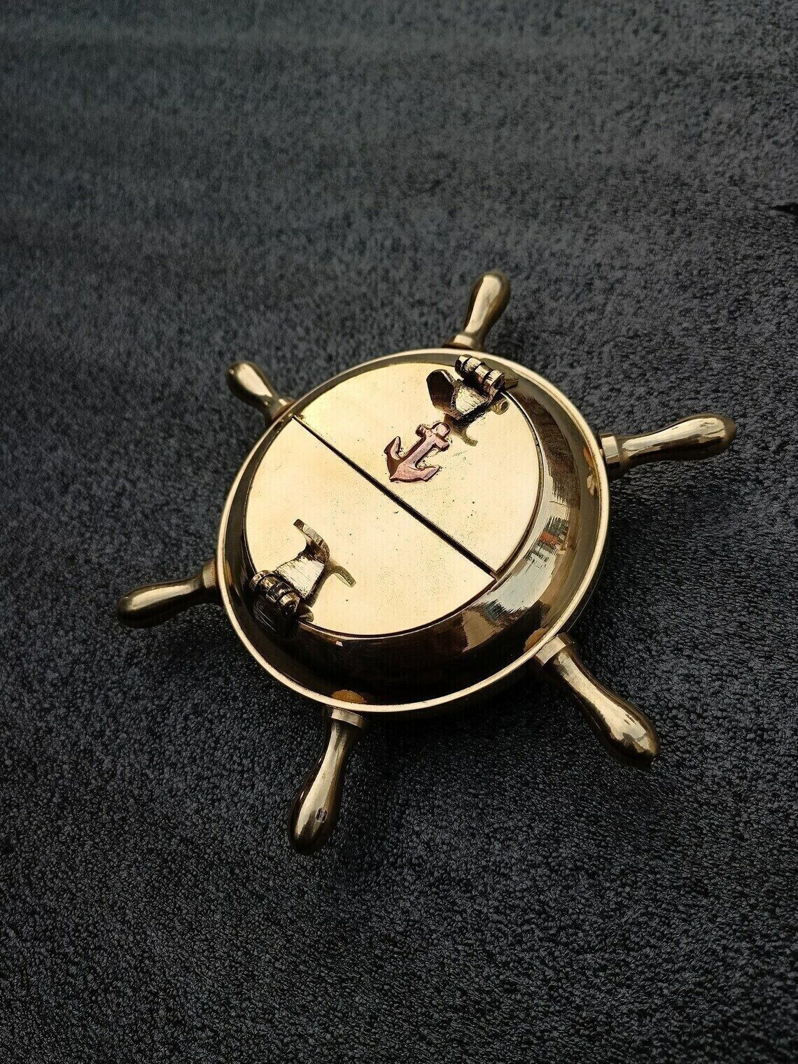 Handmade Nautical Cigar Shiny Brass Ship Wheel Ashtray - A Maritime-inspired
