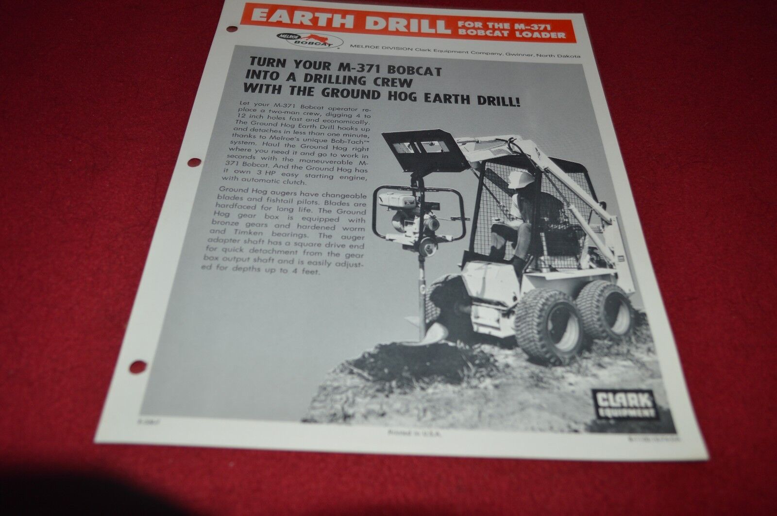 Bobcat M-371 Skid Loader Earth Drill Attachment Dealers Brochure DCPA2 