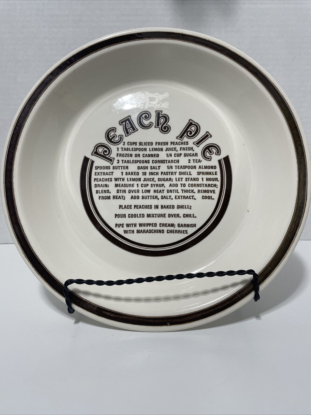 Peach Pie Recipe Design Brown Border Ceramic Pie Dish