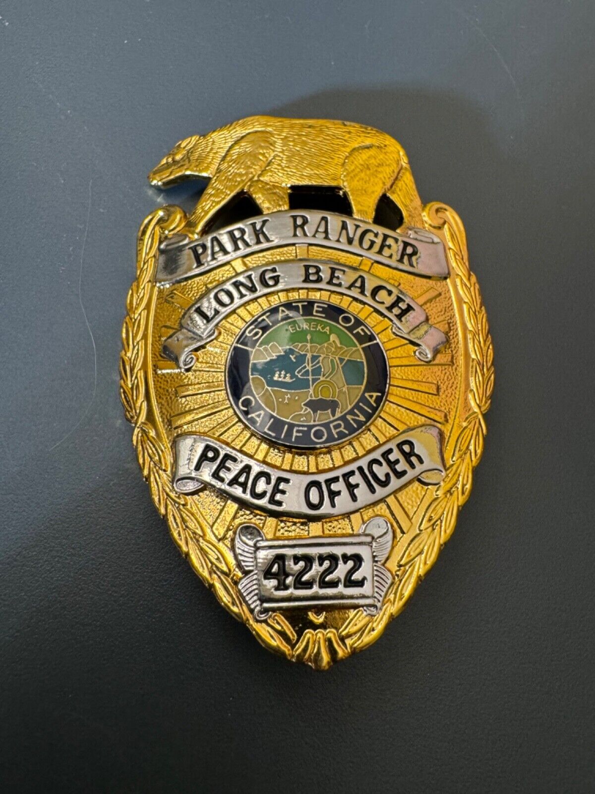 NICE REPO GODE LONG BEACH CALIFORNIA PARK RANGER PEACE OFFICER BADGE #4222 LARGE