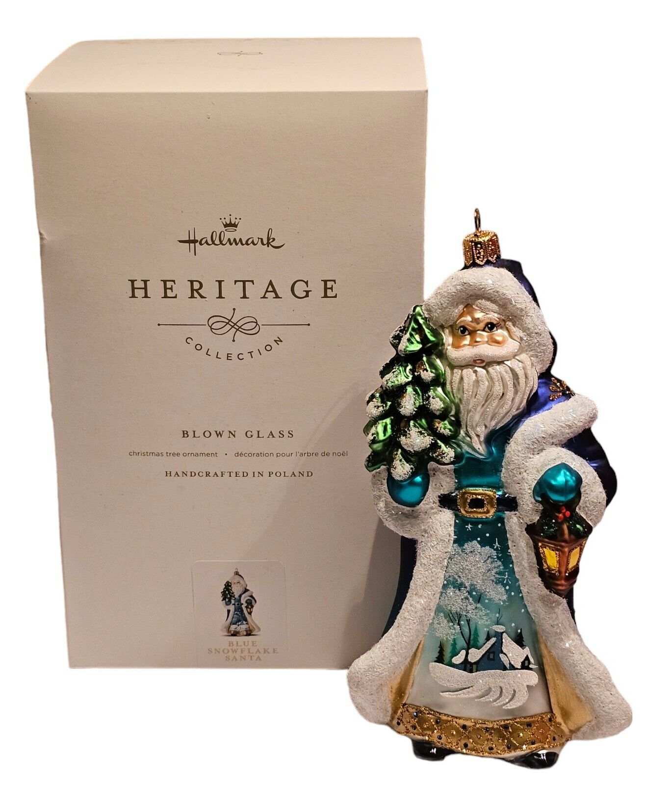 Hallmark Heritage Blue Snowflake Santa Blown Glass Christmas Ornament - Poland