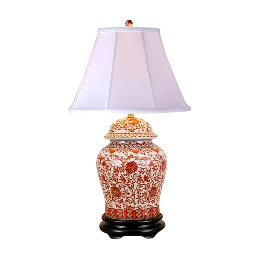 Beautiful Oriental Porcelain Orange And White Ginger Jar Lamp Lotus Pattern 29\