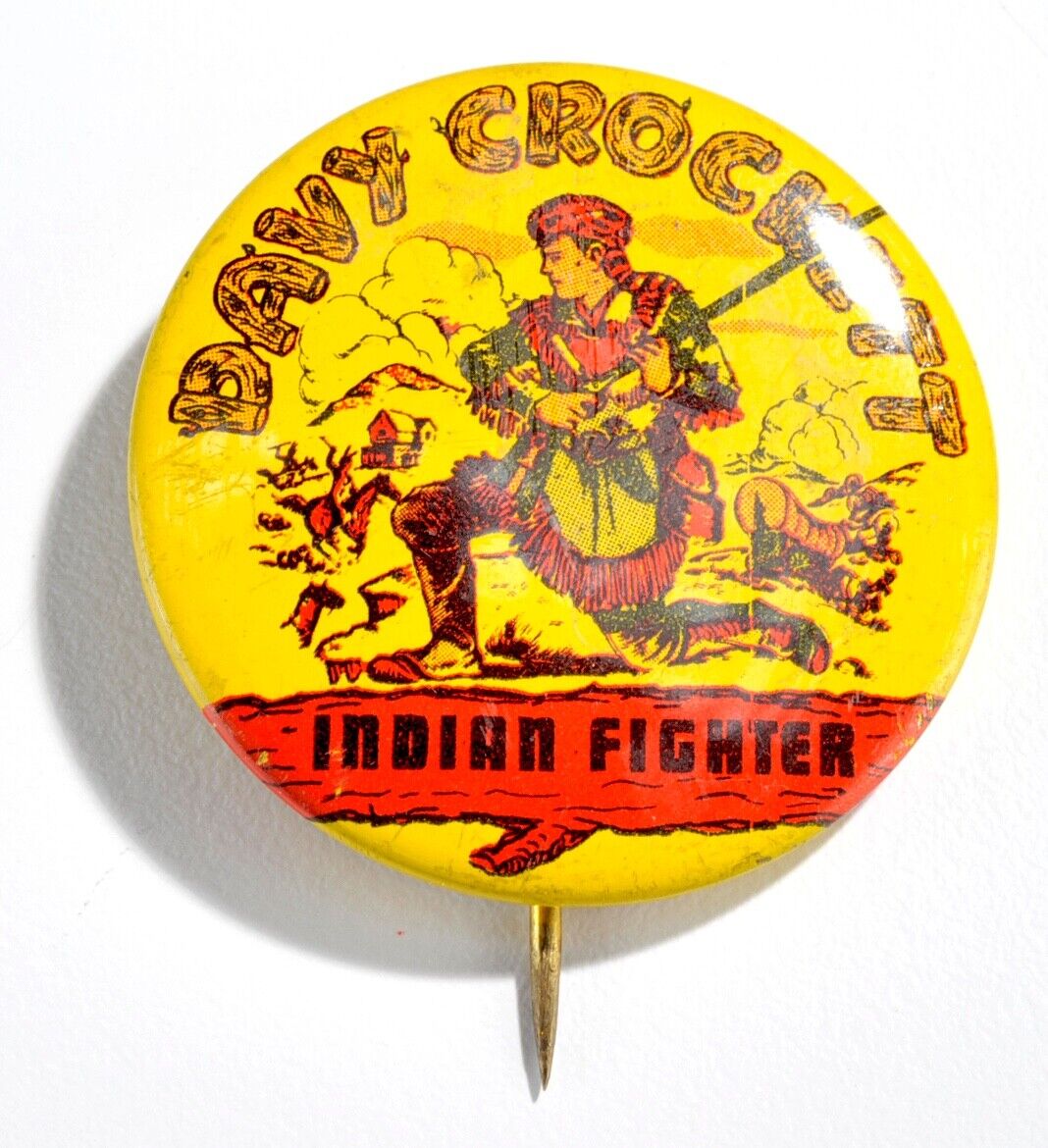 1950s Vintage Davy Crockett Indian Fighter Pin Back Button Stagecoach #2