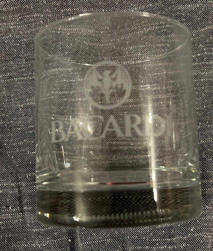 Bacardi Rum Rocks Lowball Cocktail Glass Etched Bat Logo Design Barware