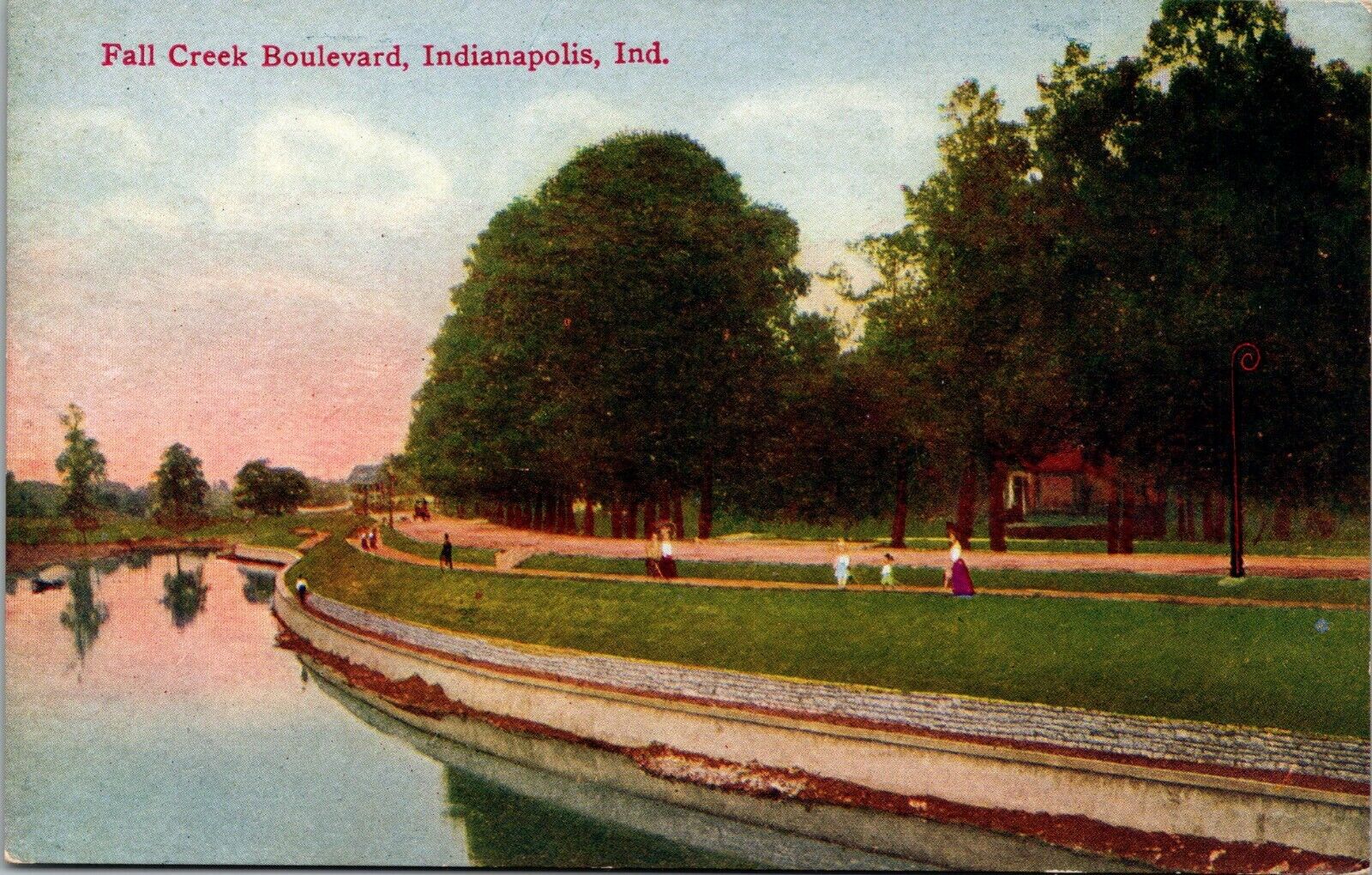 Indianapolis Indiana Enjoying Scenic Fall Creek Boulevard Vintage c1910 Postcard