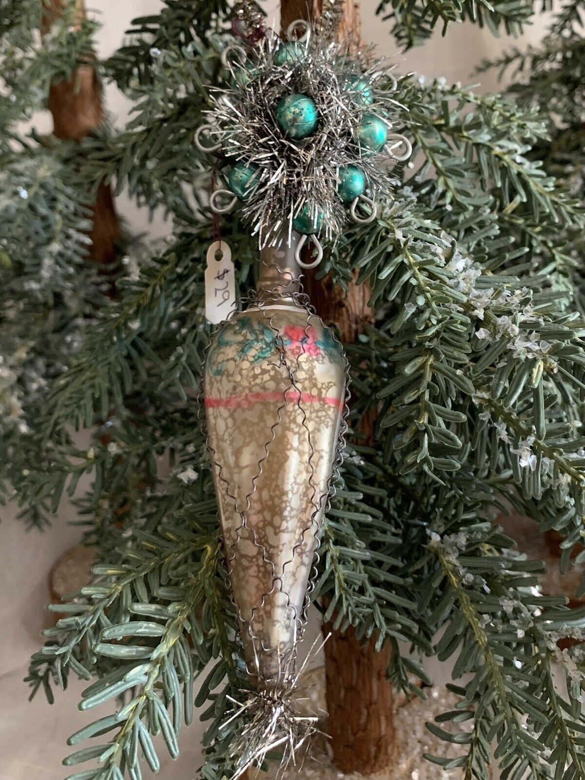 Antique/Repro Wire Wrapped Umbrella Christmas Ornament: New