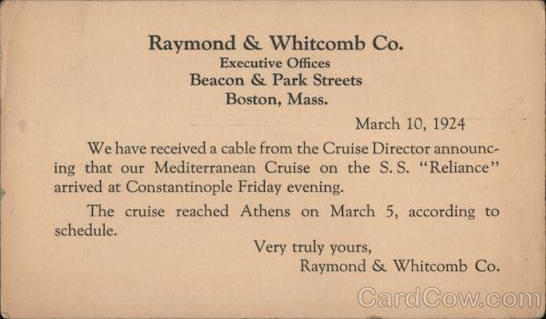 Steamer Dispatch from Raymond & Whitcomb Company Postcard Vintage Post Card