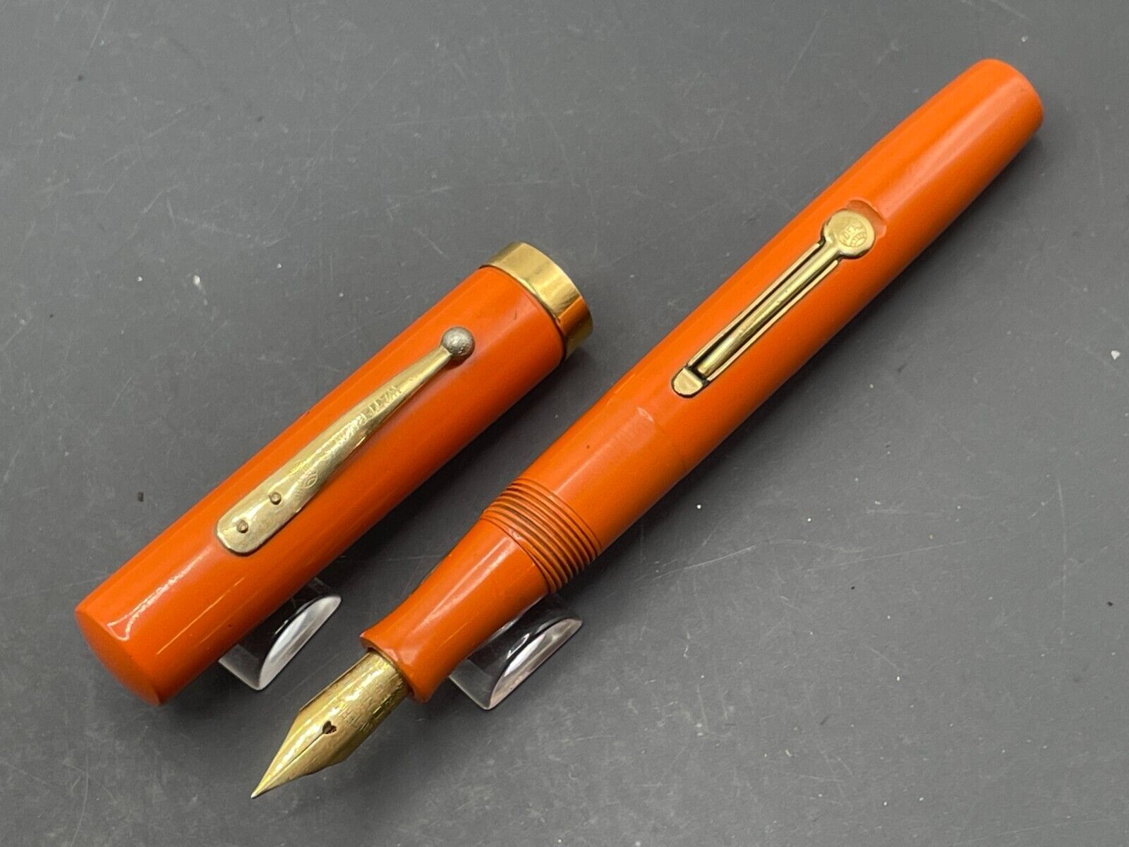 Waterman Ideal 52V Cardinal Big Red Orange Fountain Pen 14k Fine Nib - Restored