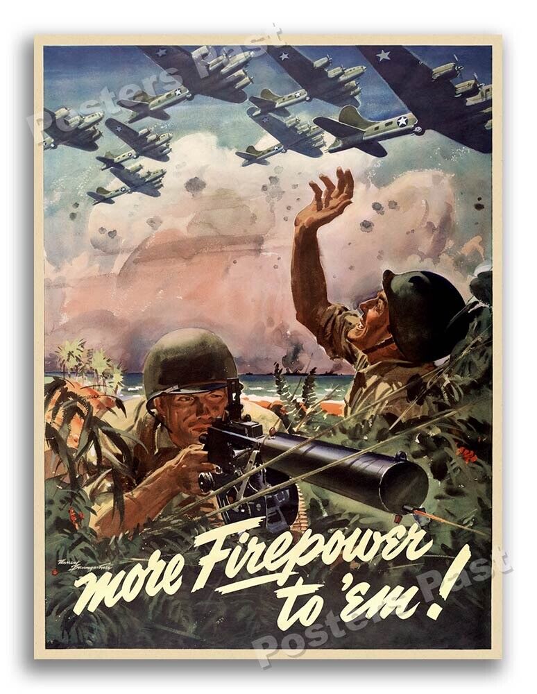 “More Firepower to ‘Em” Vintage Style 1943 World War 2 Poster - 24x32