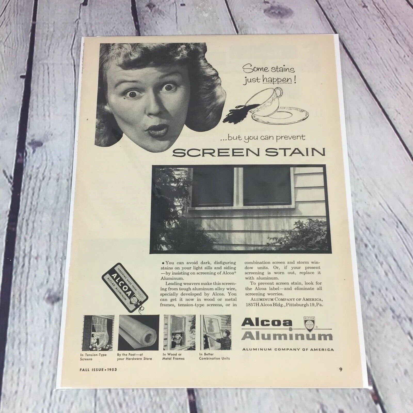 Vintage 1953 Print Ad Alcoa Aluminum Screening Window Magazine Advertisement