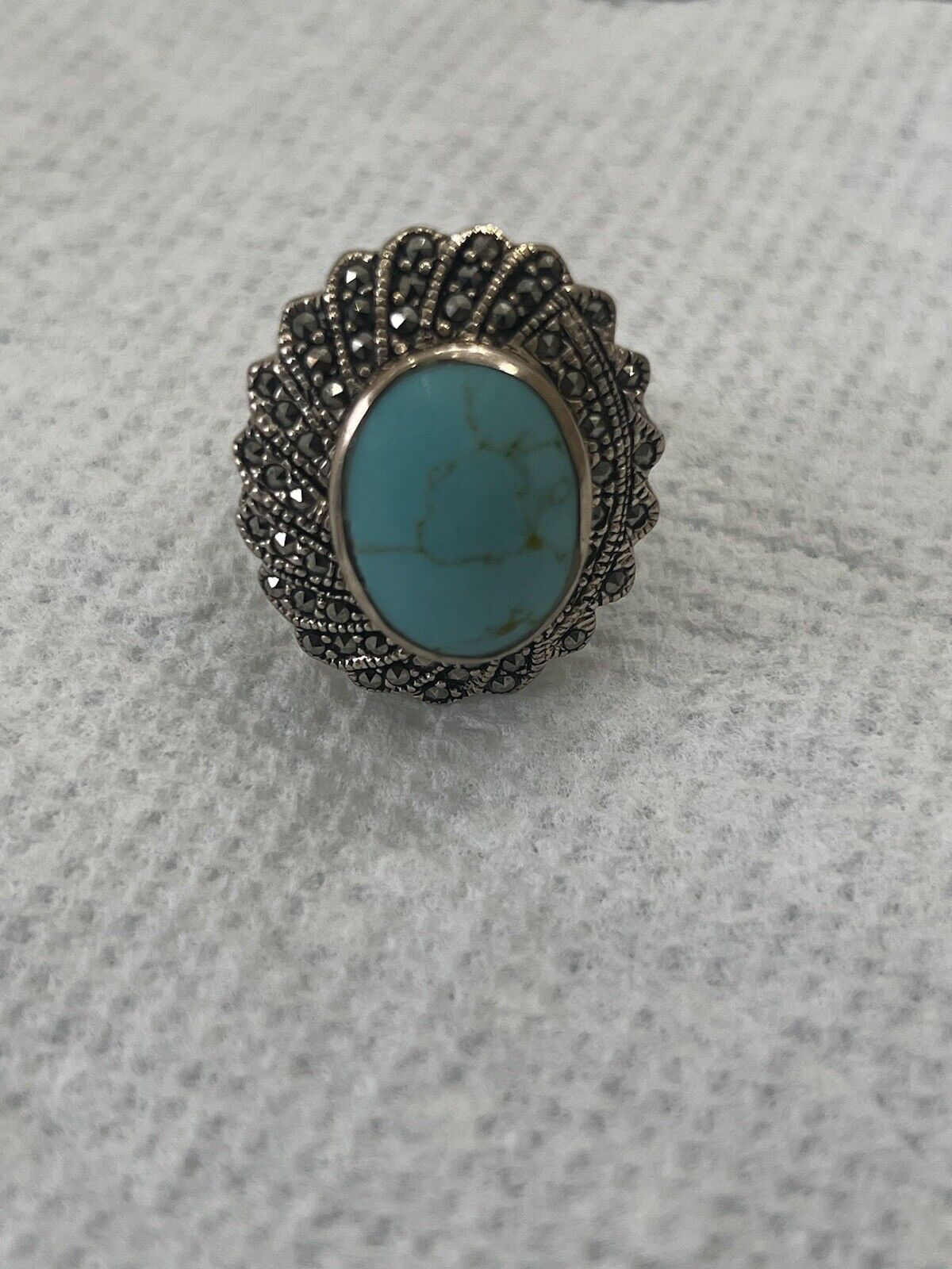 Vintage Navajo Silver Ring Turquoise Spiderweb Sterling Blue Size 7