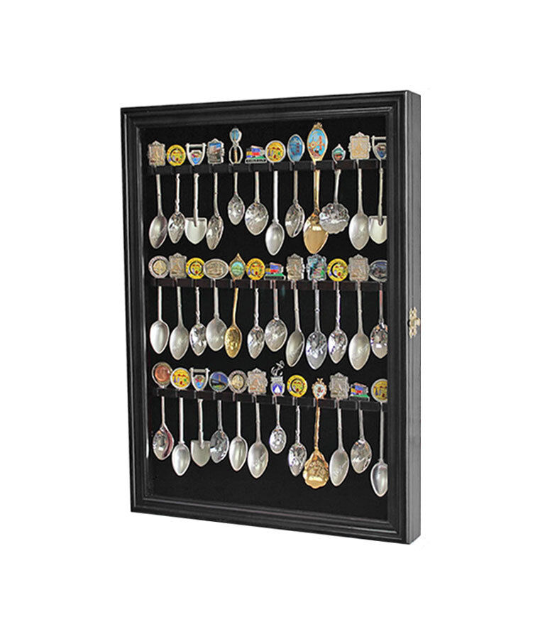 36 Spoon Display Case Rack Holder Wall Cabinet  glass door Black,  SP01L-BLA