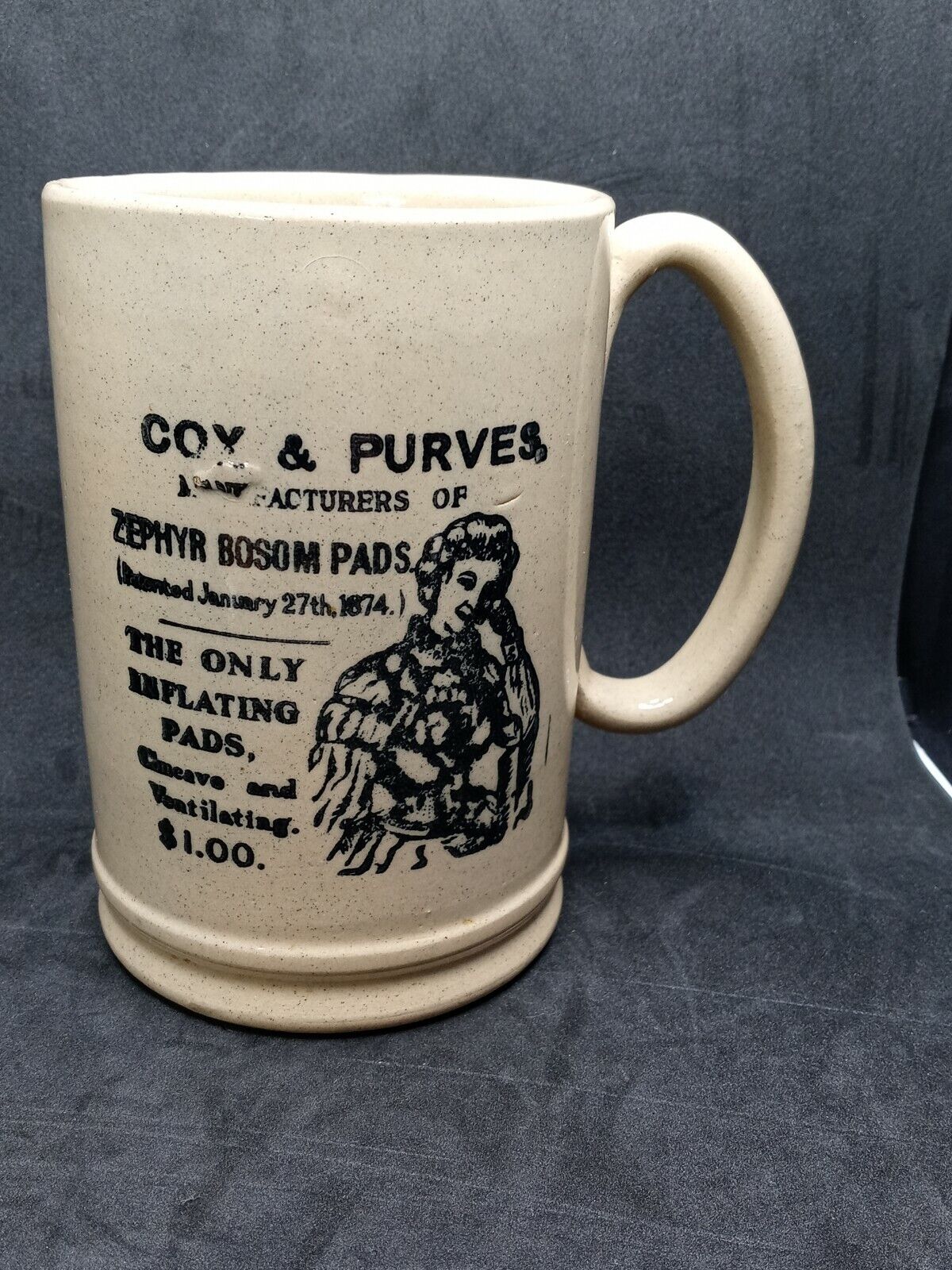 COX & PURVES Zephyr Bosom Pads Breast Enhancement Advertising Stoneware Cup Mug