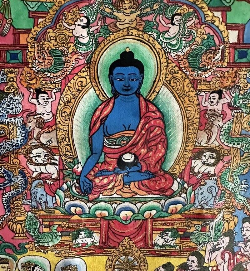 Handmade Silk Thangka Brocade Medicine Buddha Tibetan Buddhism 39x24” 