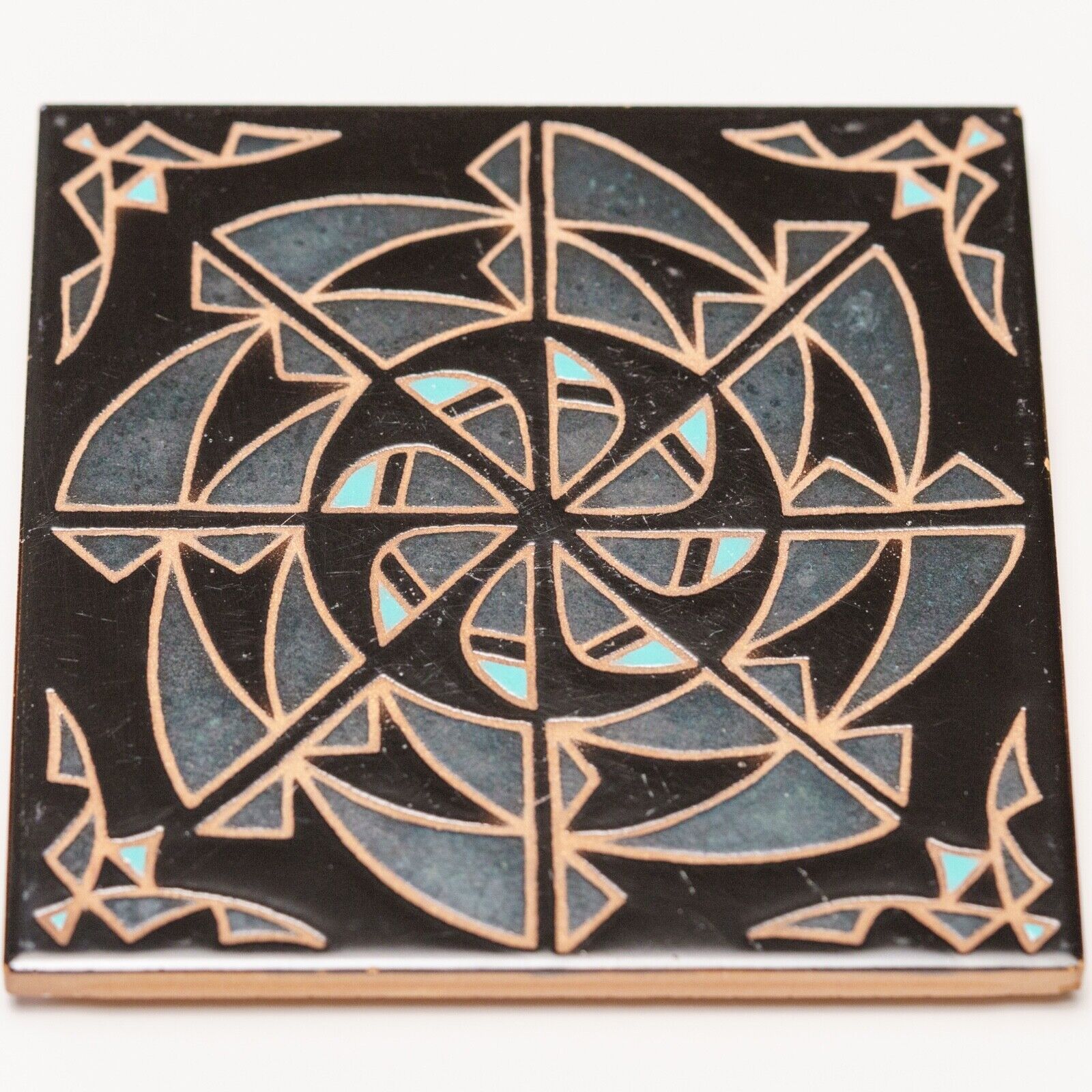 Vintage Tile Trivet Hand Painted Made In Italy 1991 6x6 Geometrical Unknown Co