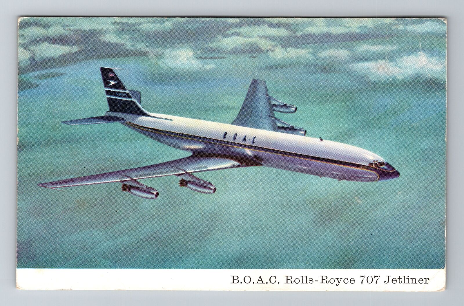 B.O.A.C. Boeing Rolls Royce Engines 707 Jetliner Vintage Souvenir Postcard,
