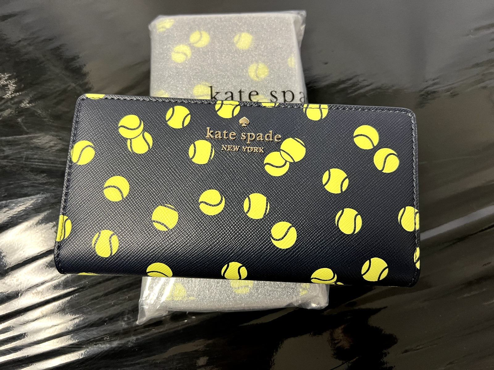 Kate Spade Logo Wallet Black Gold Luxe    Baseball  (nice gift for mother's day)