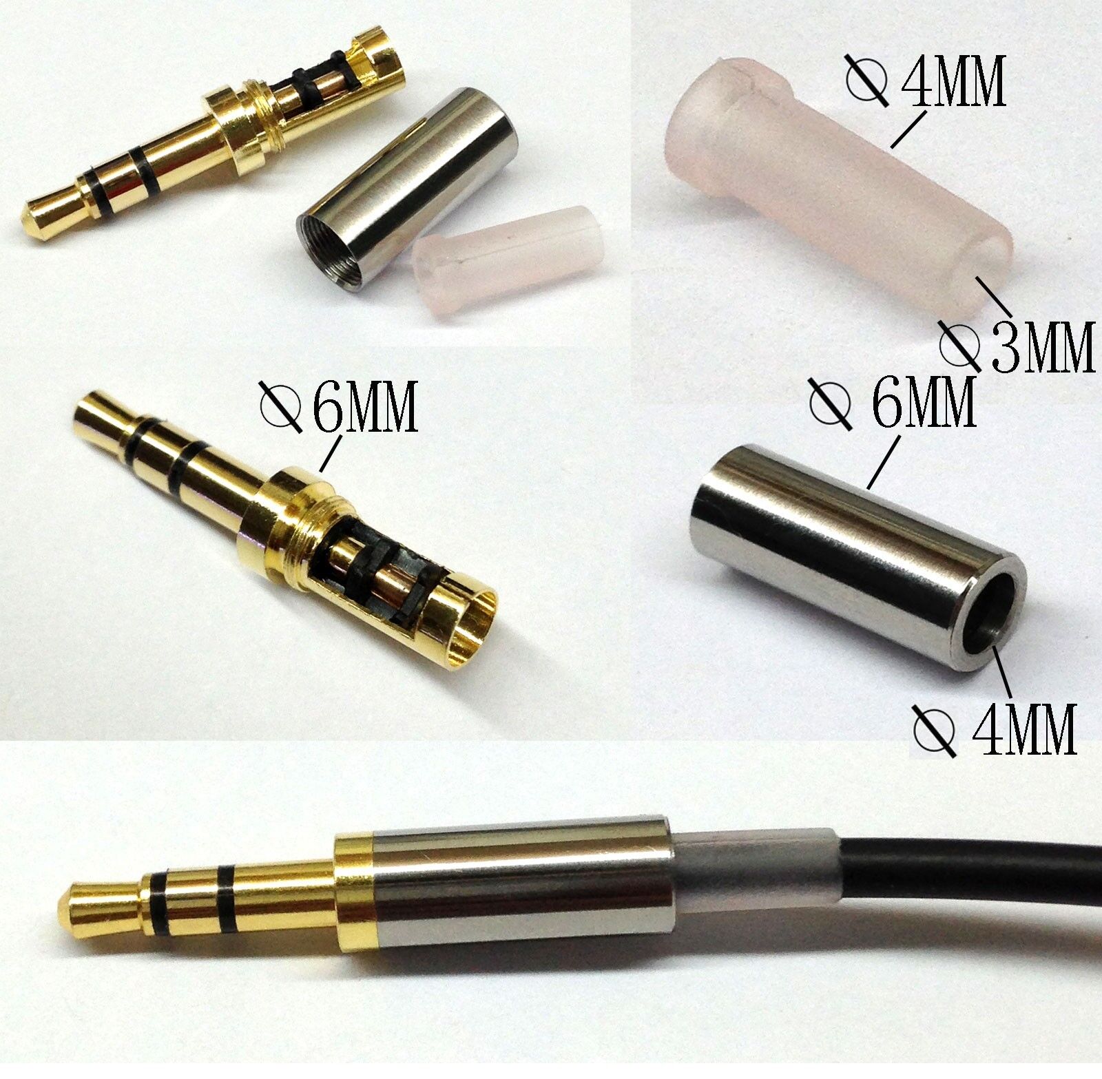 Gold 3 Pole 3.5mm Male Repair headphone Jack Plug Metal Audio Soldering & Spring