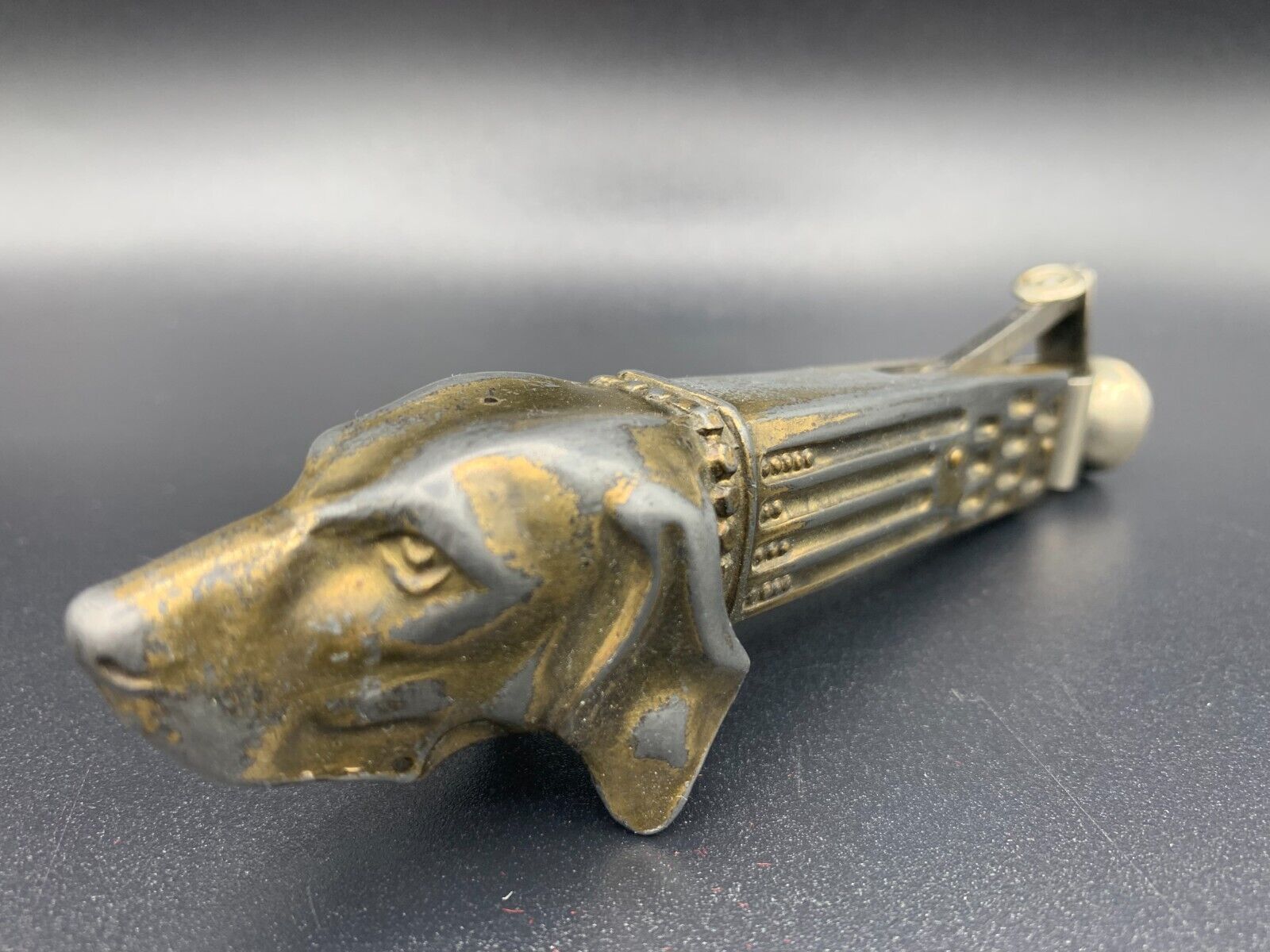 c1900 Antique Dog Head V Cigar Cutter Solingen Gold Gilt Metal Bird Dog Pointer