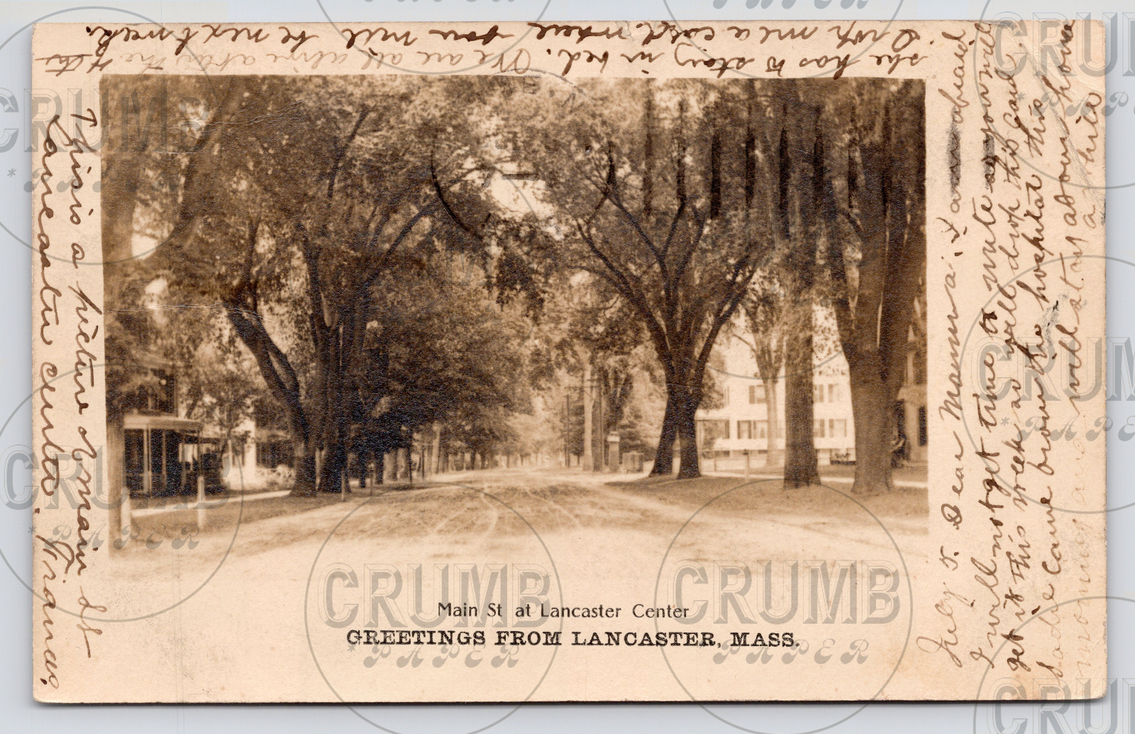 c1905~Lancaster Massachusetts MA~Main Street at Center~Dirt Road~RPPC Postcard