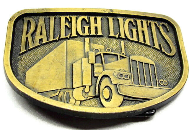 1970s Trucker Raleigh Lights Cigarette  Metal Brass Vintage Belt Buckle