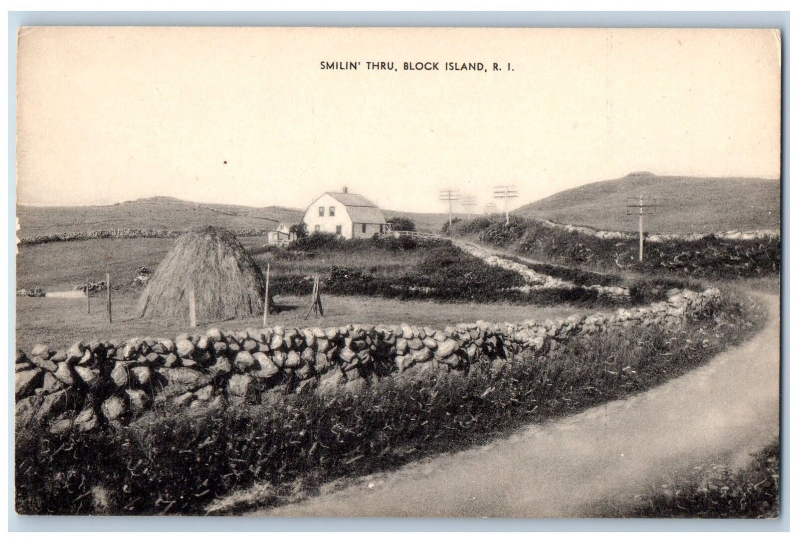 Block Island Rhode Island RI Postcard Smilin\' Thru Country Road Scene c1910\'s