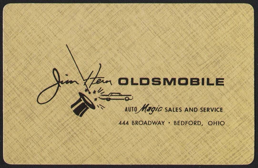 Vintage playing card JIM HERN OLDSMOBILE gold Magic Sales Service Bedford Ohio